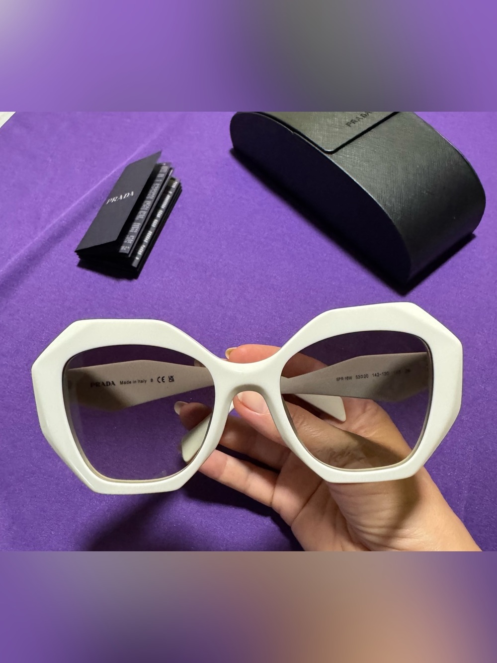 Prada  Oversized Hexagonal Sunglasses  
PR16WS  Ivory with Grey Gradient Lenses